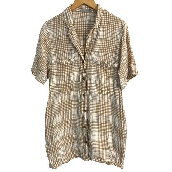Everlane button down shirt dress women’s size M tan plaid 100% linen minimalist - Picture 3 of 8